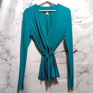 Lucy Teal Long Sleeve Wrap Top